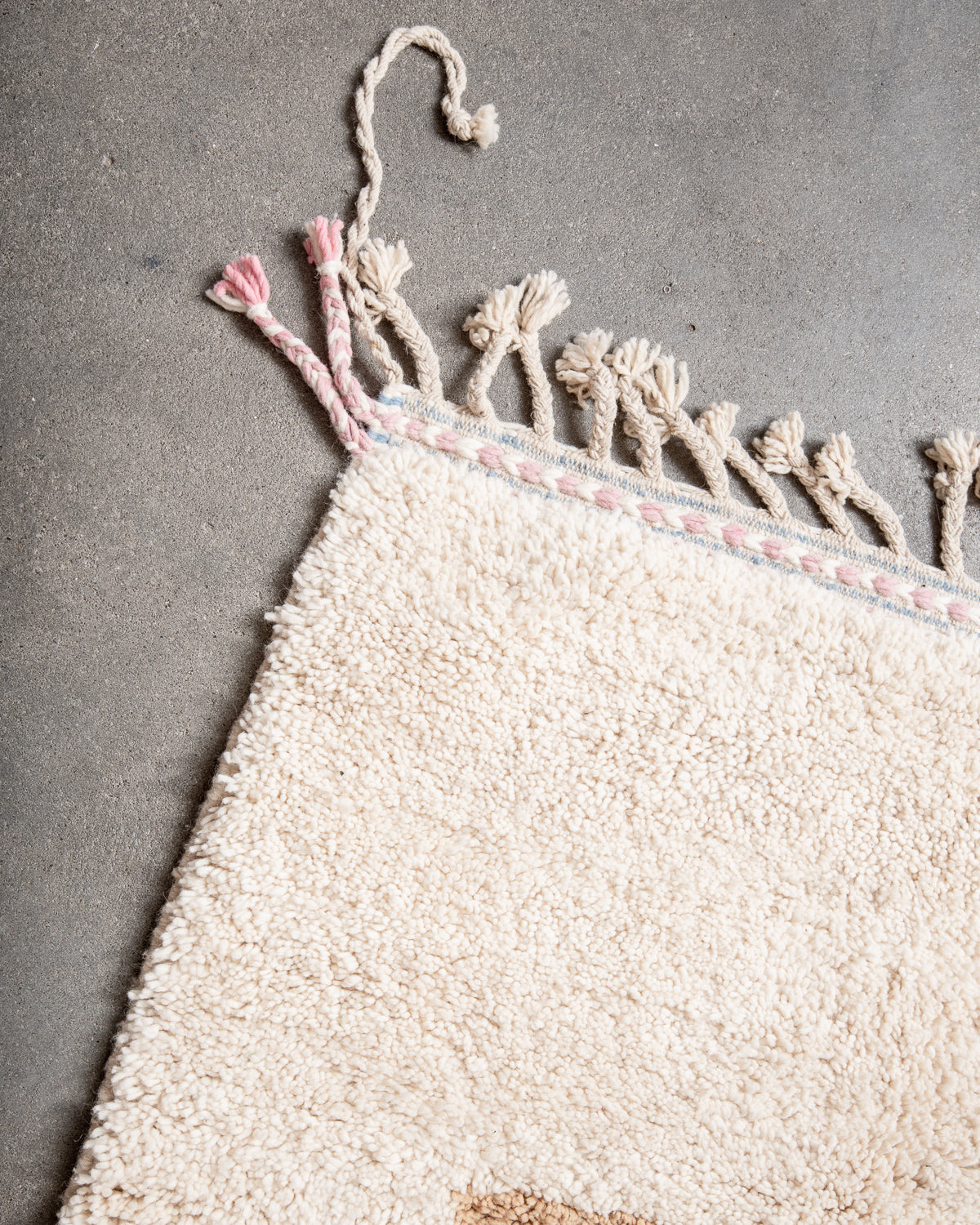 Modern, designer, handcrafted Berber rug from Morocco. Beniourain carpet with beautiful colours and patterns and fluffy wool texture.